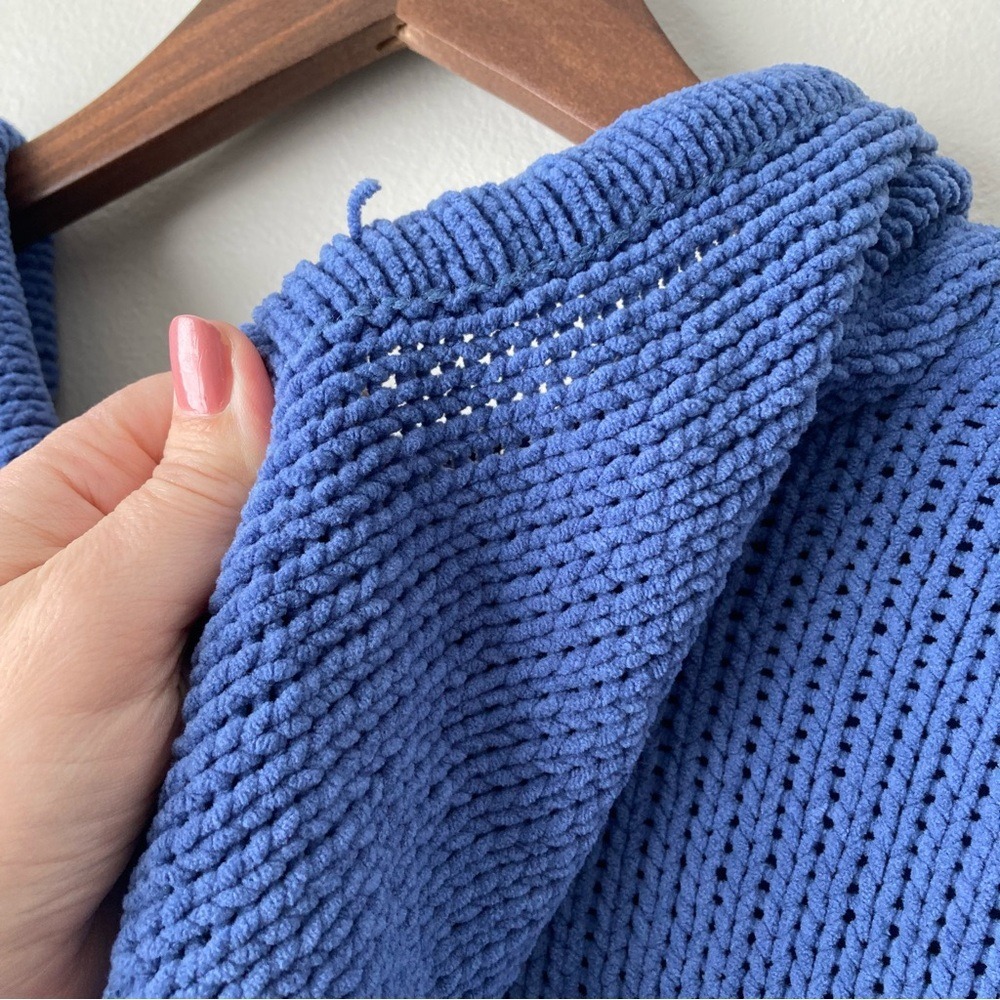 Aerie Chenille Oversized Hoodie Sweater Blue V-Neck Side Slit XS/S - Picture 10 of 12